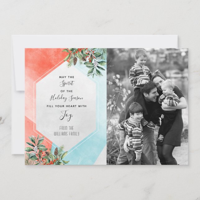 Trendy Color Block Holiday Photo Card (Front)