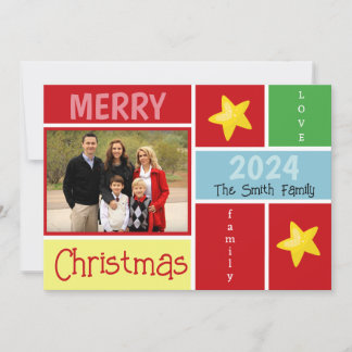 Trendy Color Blocks Holiday Photo Greeting Card