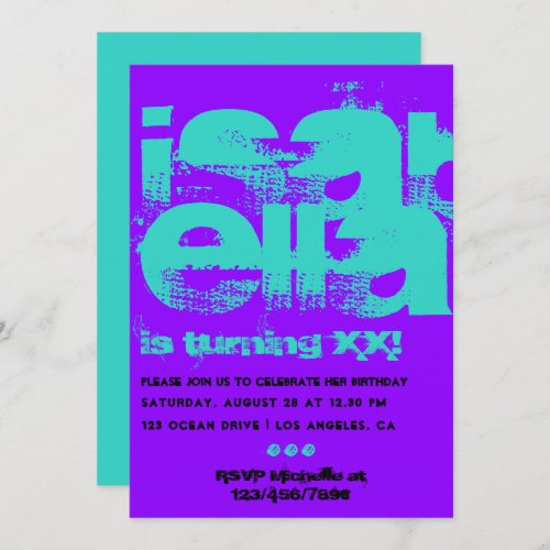 Trendy Color Combo Grunge Typography Birthday Invitation