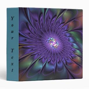 Trendy Colorful Abstract Fractal Flower Text 3 Ring Binder