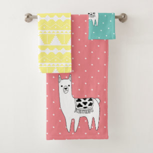 Trendy Colorful Black & White Aztec Llama Bath Towel Set