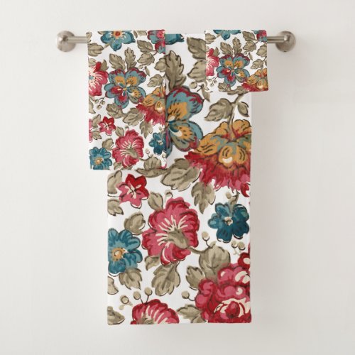 Trendy Colorful Boho Floral_White Background Bath Towel Set