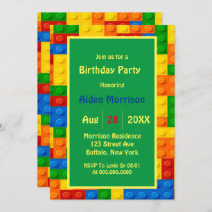 Trendy Colorful Building Blocks Birthday Party Invitation