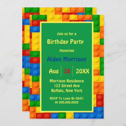 Trendy Colorful Building Blocks Birthday Party Invitation