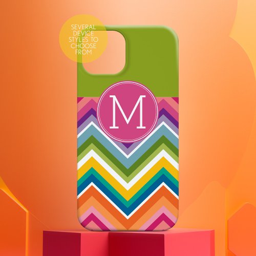 Trendy Colorful Chevron Pattern Custom Monogram Case_Mate iPhone 14 Case