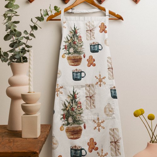 Trendy Colorful Christmas Pattern  Watercolor Apron
