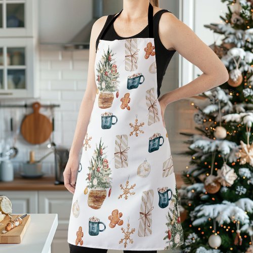 Trendy Colorful Christmas Pattern  Watercolor Apron
