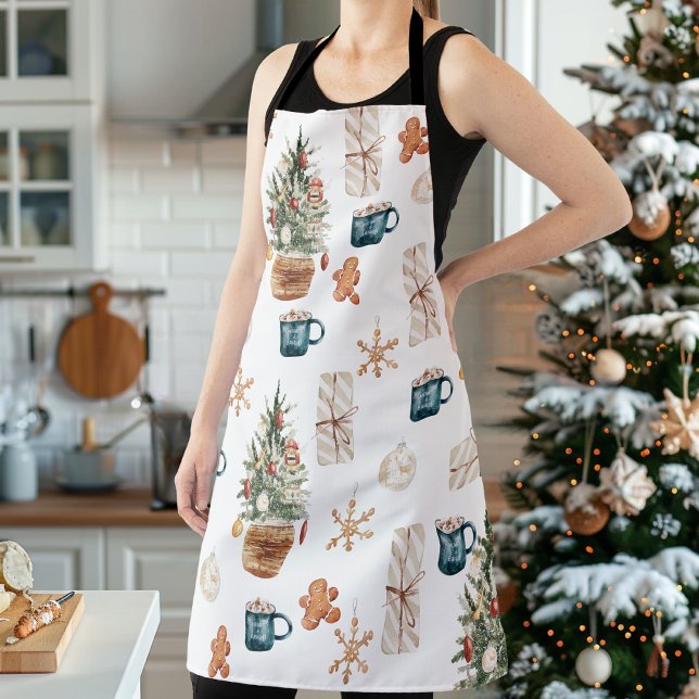 Trendy Colorful Christmas Pattern | Watercolor Apron (Creator Uploaded)
