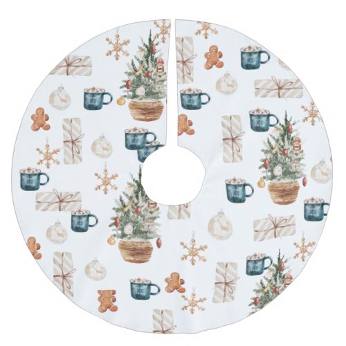 Trendy Colorful Christmas Pattern  Watercolor Brushed Polyester Tree Skirt