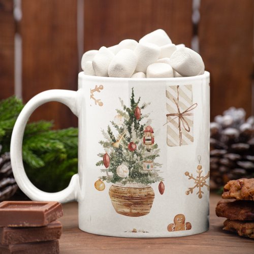 Trendy Colorful Christmas Pattern  Watercolor Coffee Mug