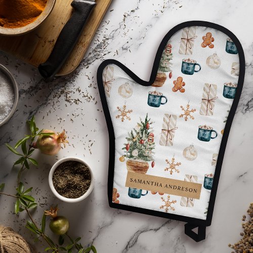 Trendy Colorful Christmas Pattern  Watercolor Oven Mitt  Pot Holder Set