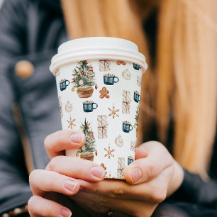 Trendy Colorful Christmas Pattern Watercolor Paper Cups