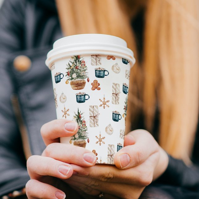 Trendy Colorful Christmas Pattern | Watercolor Paper Cups (Creator Uploaded)