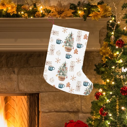 Trendy Colorful Christmas Pattern  Watercolor Small Christmas Stocking