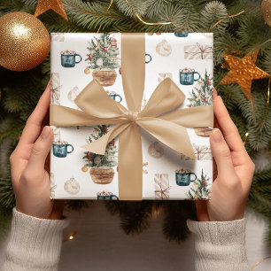 Trendy Colorful Christmas Pattern   Watercolor Wrapping Paper