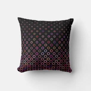 Trendy Colorful Circles Pattern on Black Throw Pillow