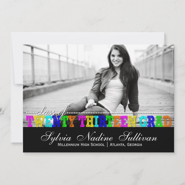 Trendy Colorful Class of 2013 Perseverance Grad Invitation (Front)