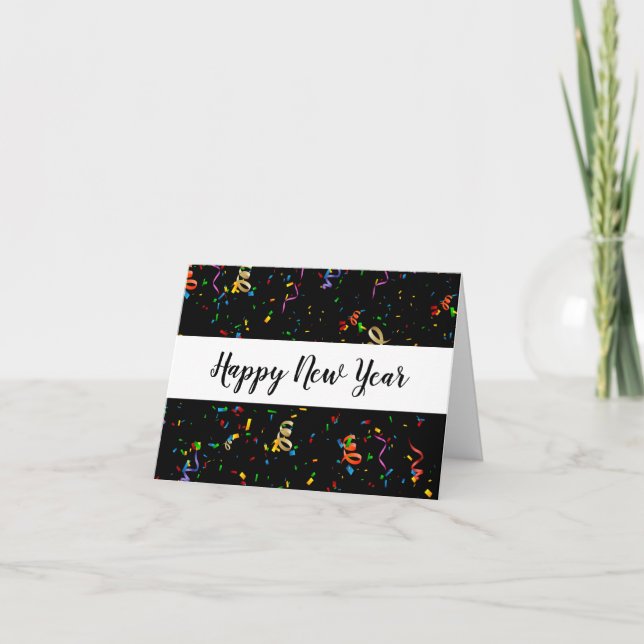 Trendy Colorful Confetti Business New Year Cards (Front)