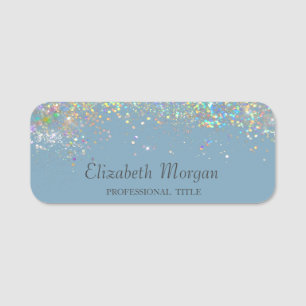 Trendy Colorful Confetti Dusty Blue Name Tag