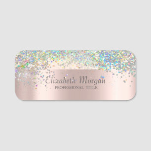 Trendy Colorful Confetti,Rose Gold Name Tag