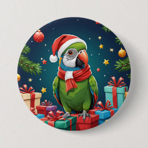 Trendy Colorful Cute Christmas Parrot Santa Claus Button