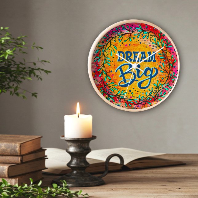 Trendy Colorful Dream Big Yellow Inspirivity Clock (Creator Uploaded)