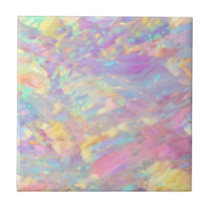 Trendy colorful faux holographic opal ceramic tile
