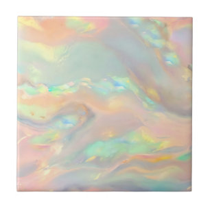 Trendy colorful faux holographic opal ceramic tile