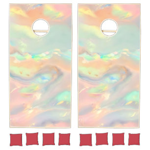 Trendy colorful faux holographic opal cornhole set