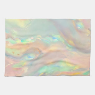 Trendy colorful faux holographic opal kitchen towel