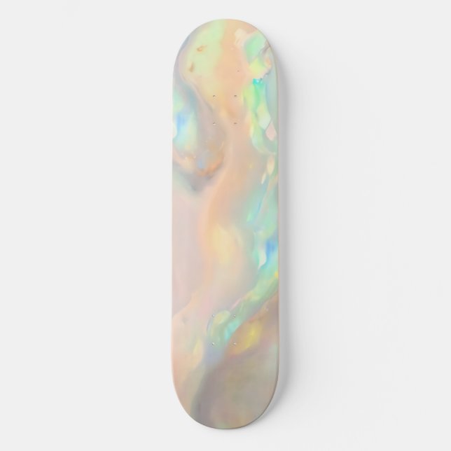 Trendy colorful faux holographic opal skateboard (Front)