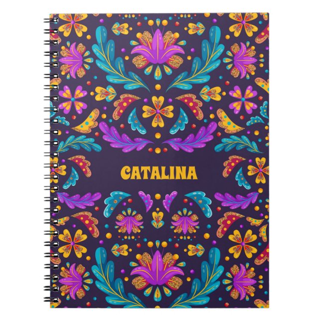 Trendy Colorful Fiesta Mexican Flower Quinceanera Notebook (Front)