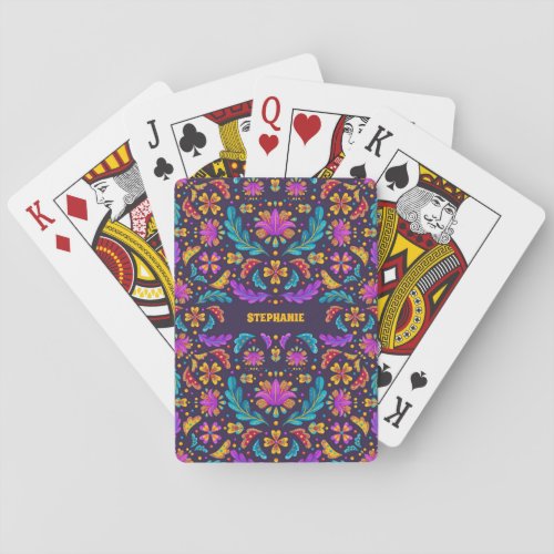 Trendy Colorful Fiesta Mexican Flower Quinceanera Playing Cards