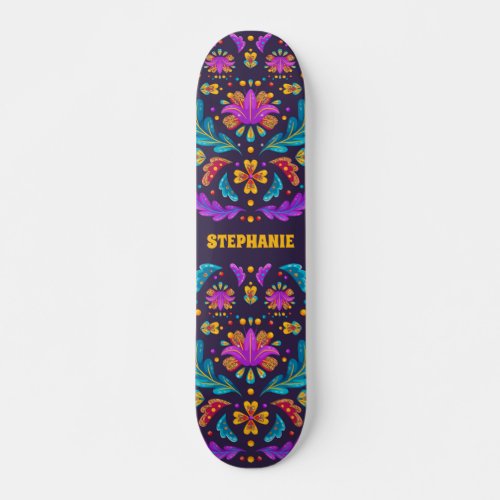 Trendy Colorful Fiesta Mexican Flower Quinceanera Skateboard