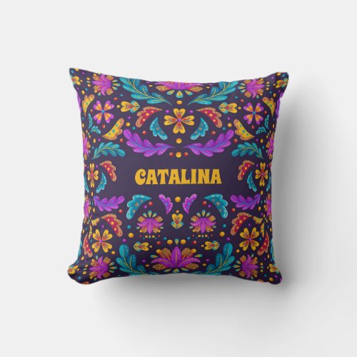 Trendy Colorful Fiesta Mexican Flower Quinceanera Throw Pillow