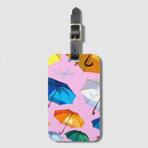 Trendy Colorful Floating Umbrellas DIY Name  Info Luggage Tag
