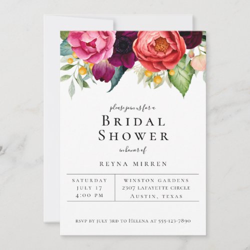 Trendy Colorful Floral Bridal Shower Invitation