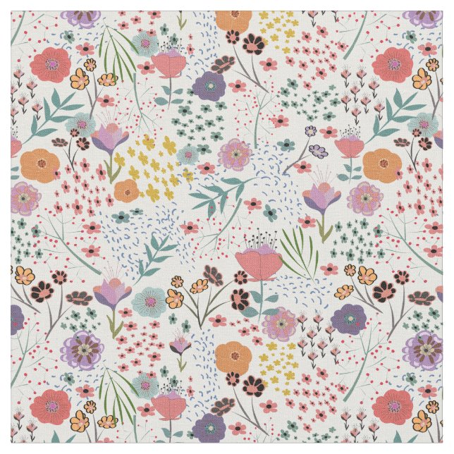 Trendy colorful flowers Spring floral pattern Fabric (Close Up)