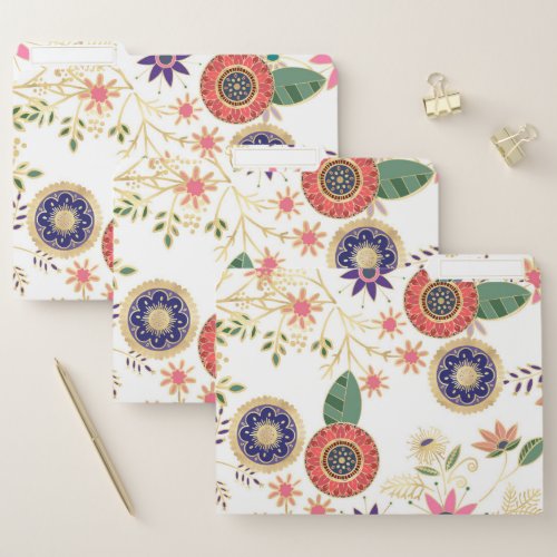 Trendy Colorful Folk Floral Original Golden Design File Folder