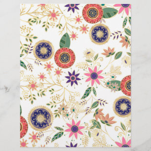 Trendy Colorful Folk Floral Original Golden Design Letterhead