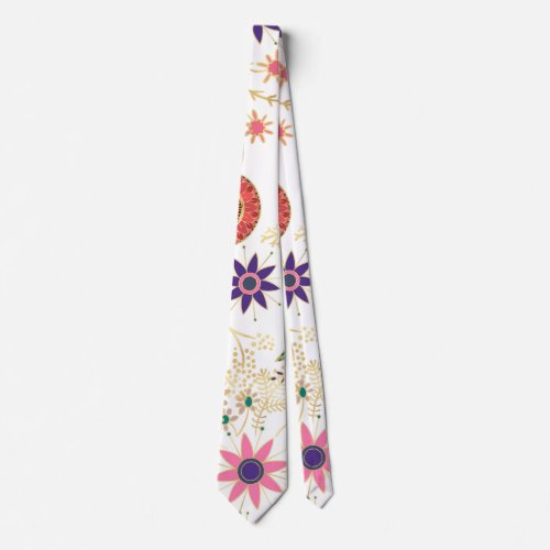 Trendy Colorful Folk Floral Original Golden Design Neck Tie