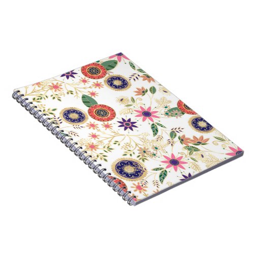 Trendy Colorful Folk Floral Original Golden Design Notebook