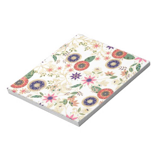 Trendy Colorful Folk Floral Original Golden Design Notepad