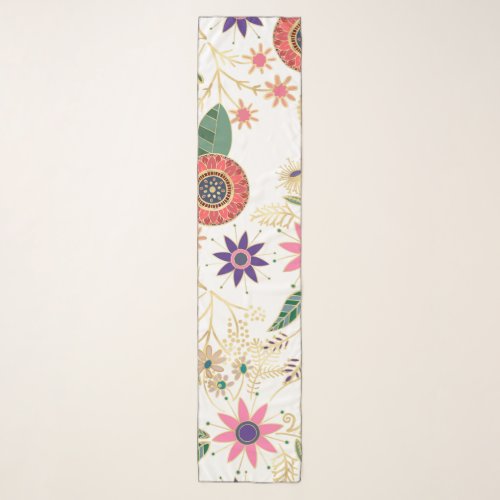 Trendy Colorful Folk Floral Original Golden Design Scarf