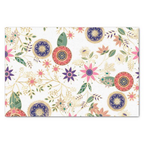 Trendy Colorful Folk Floral Original Golden Design Tissue Paper