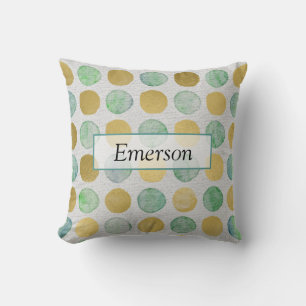 Trendy Colorful Gold Green Blue Beach Color Dots Throw Pillow