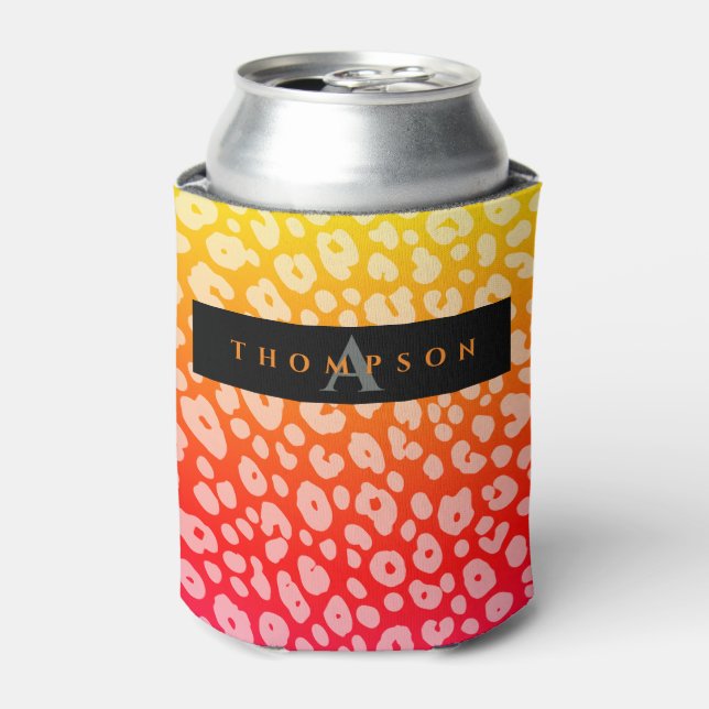 Trendy Colorful Gradient Jaguar Print Pattern Name Can Cooler (Can Front)