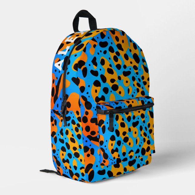 Trendy Colorful Gradient Leopard Pattern And Name Printed Backpack (Back Corner Left)