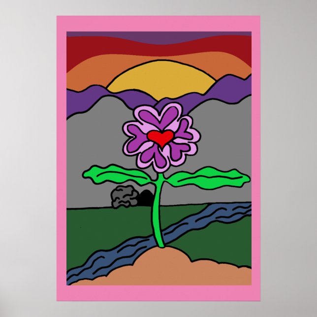 Trendy Colorful Hand Drawn Cartoon Flower Poster (Front)