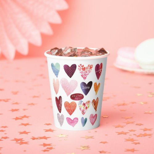 Trendy Colorful Hearts Love Birthday Wedding Paper Cups